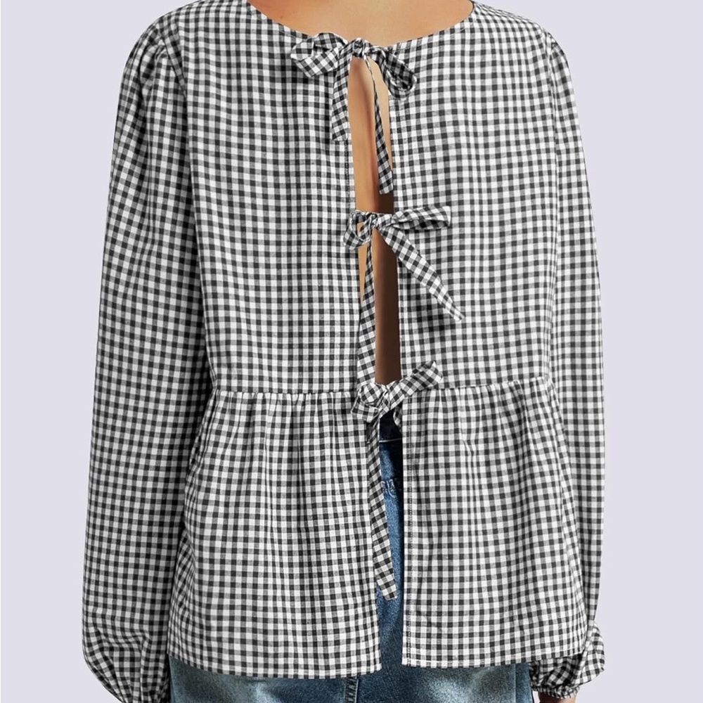 Black and White Gingham Women's Top